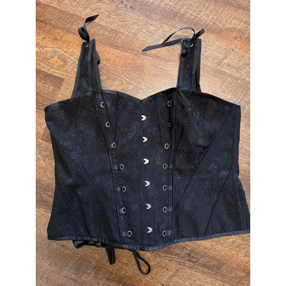 Corset Story Black Floral Brocade Overbust Corset UK 24 Plus Size Lace Up